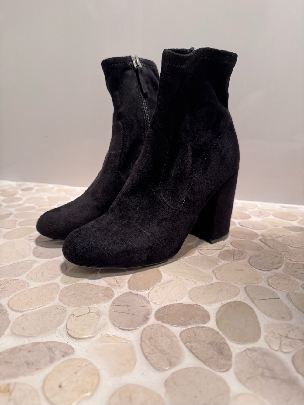 Steve Madden Black Suede Chunky Heel Ankle Boots